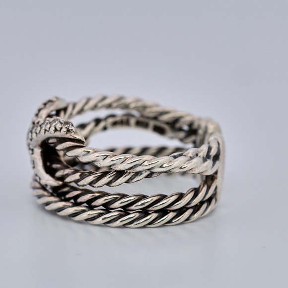 David Yurman Diamond Crossover Cable Ring Sterling Silver - Picture 7 of 10